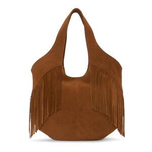 NWT $228 LUCKY BRAND Nyra Fringe Suede Tote Bag in Honey Tan Brown Western Boho